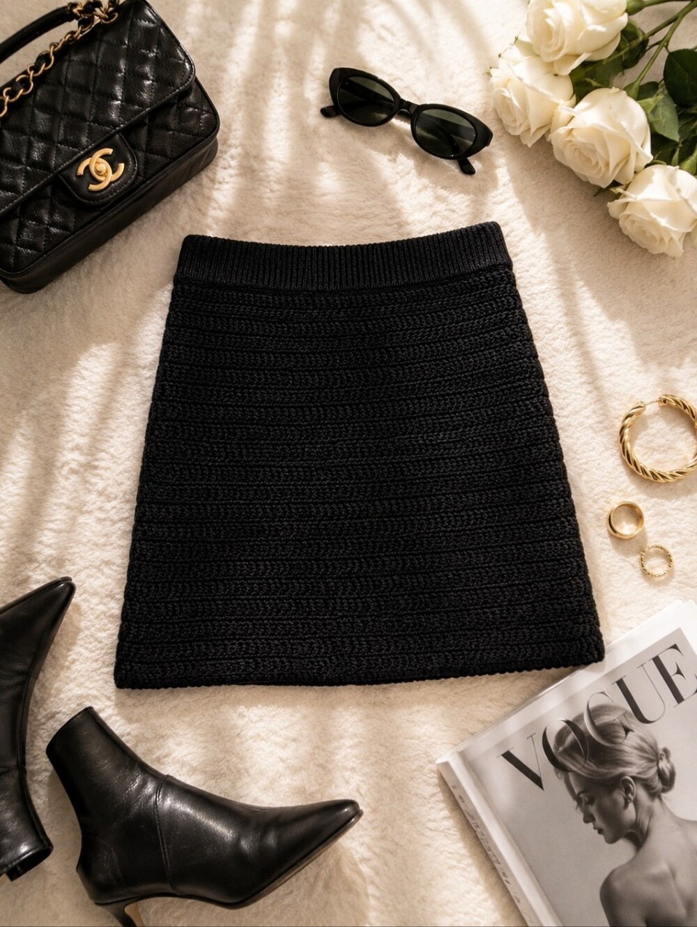 ✨ HOUSE OF HARLOW 1960 Black Knit Mini Skirt | XS ✨Chic • Luxe • Cozy-Glam